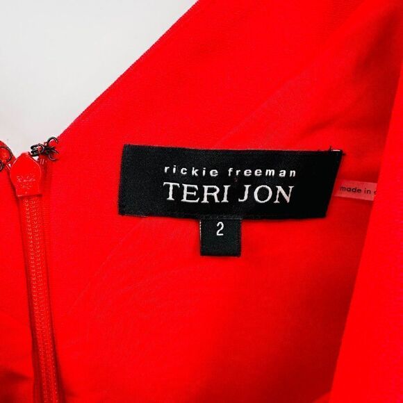 Rickie Freeman Teri Jon Size 2 Red V Neck Cocktail Sheath Dress Mini Occasion - Picture 6 of 9